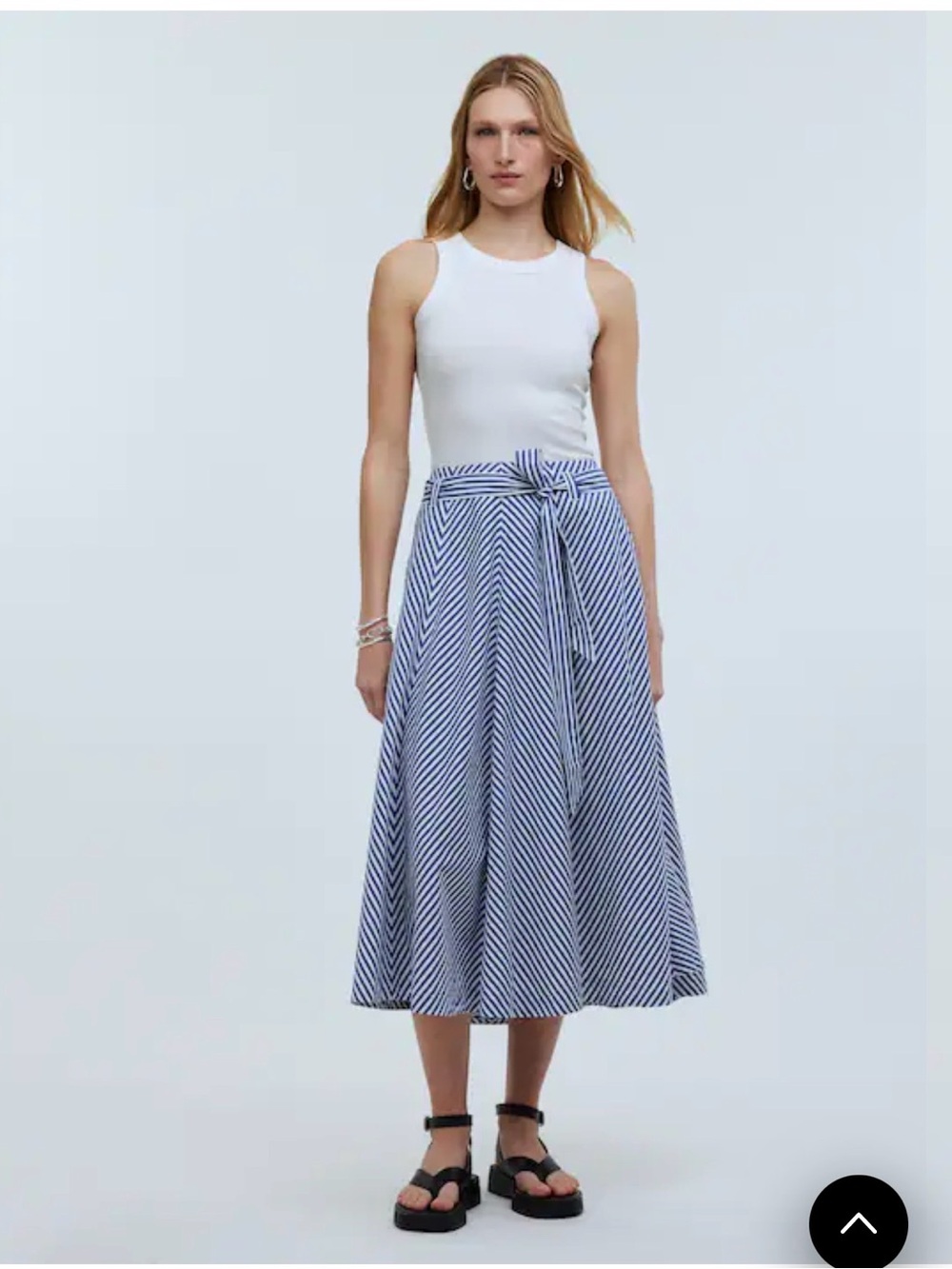 Madewell Blue and White Striped A-Line Midi Skirt with Waist Tie sz 6
